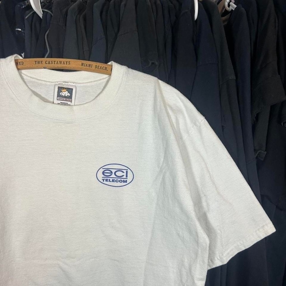 Vintage 90s grail box logo ECI Telecom Miami Beach graphic tee techwear Size L - Picture 2 of 8
